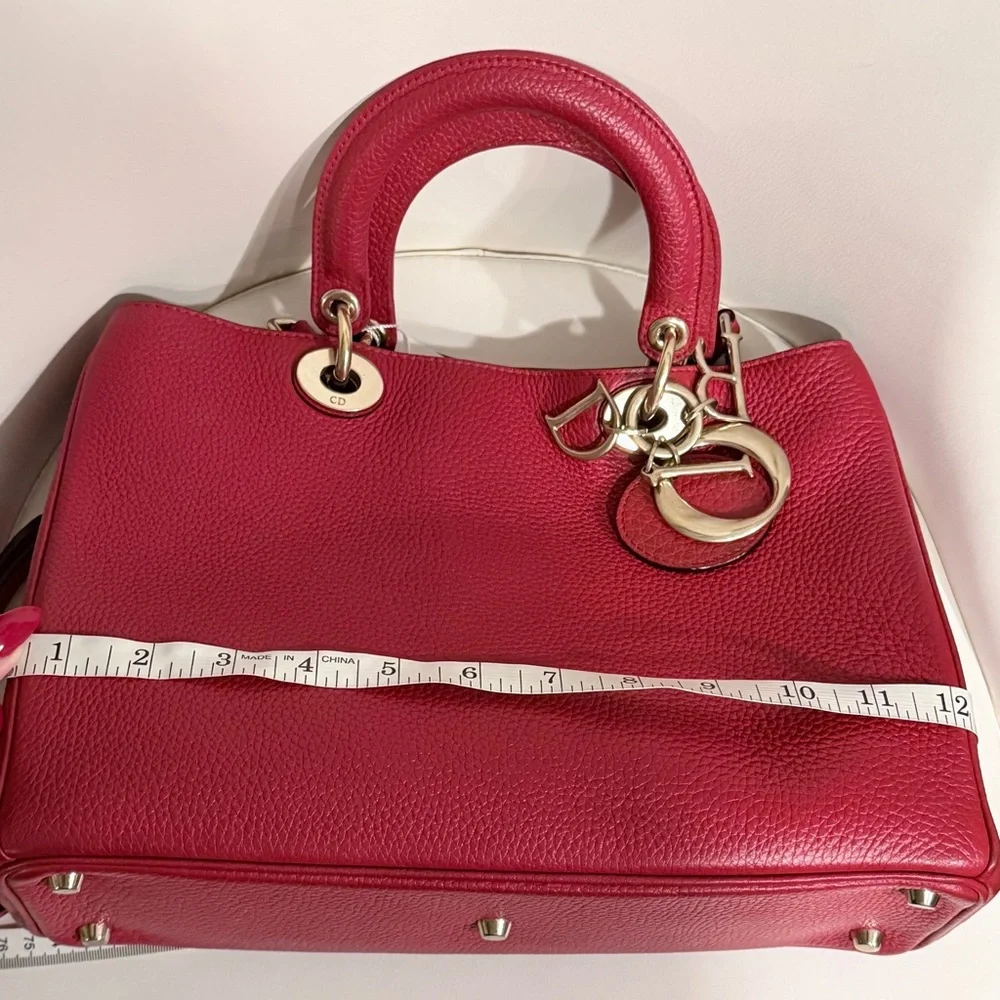 Christian Dior Diorissimo Medium Tote Red Pebbled Leather | Strap + Pouch